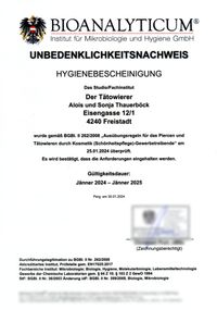 Unbedenklichkeitsnachweis Tattoostudio Freistadt